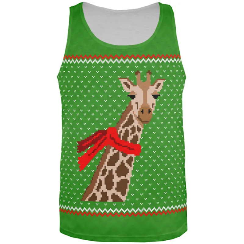 Ugly Christmas Sweater Big Giraffe Scarf All Over Mens Tank Top sold by Old Glory