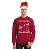 Flying Santa Sleigh Ugly Christmas Sweater Red Mens Crewneck Sweatshirt with Santa Hat sold by Old Glory