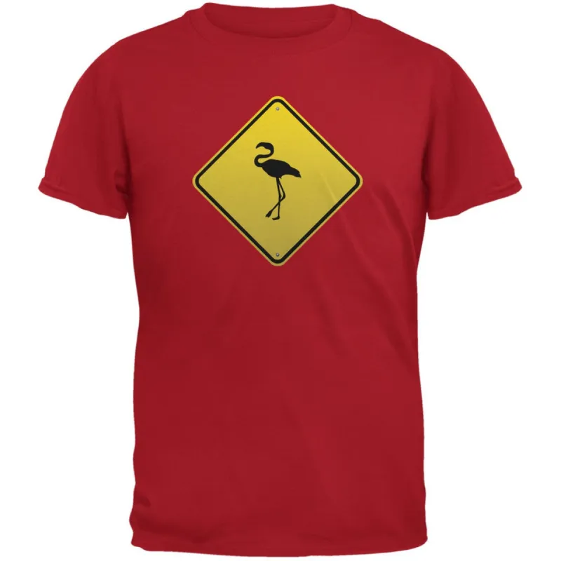 Flamingo Crossing Sign Red Adult T-Shirt sold by Old Glory