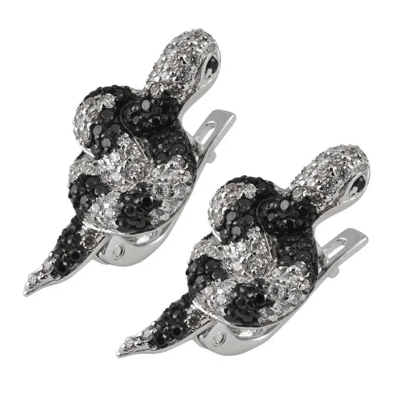 Zirconia Studded Striped Snake Sterling Silver Earrings sold by Old Glory