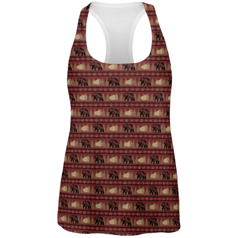Grizzly Bear Adirondack Pattern Red All Over Womens Work Out Tank Top sold by Old Glory