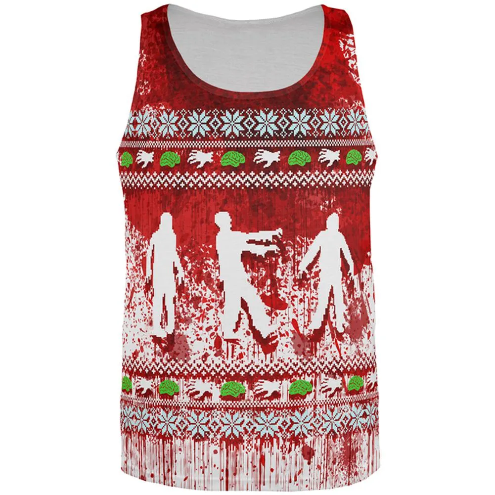 Ugly Christmas Sweater Bloody Zombie Attack Survivor All Over Mens Tank Top sold by Old Glory