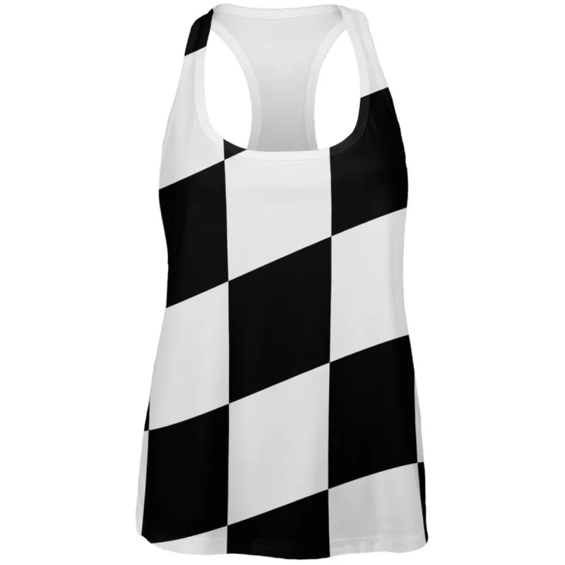 Finish Line Checkered Flag Wave All Over Womens Racerback Tank Top sold by Old Glory
