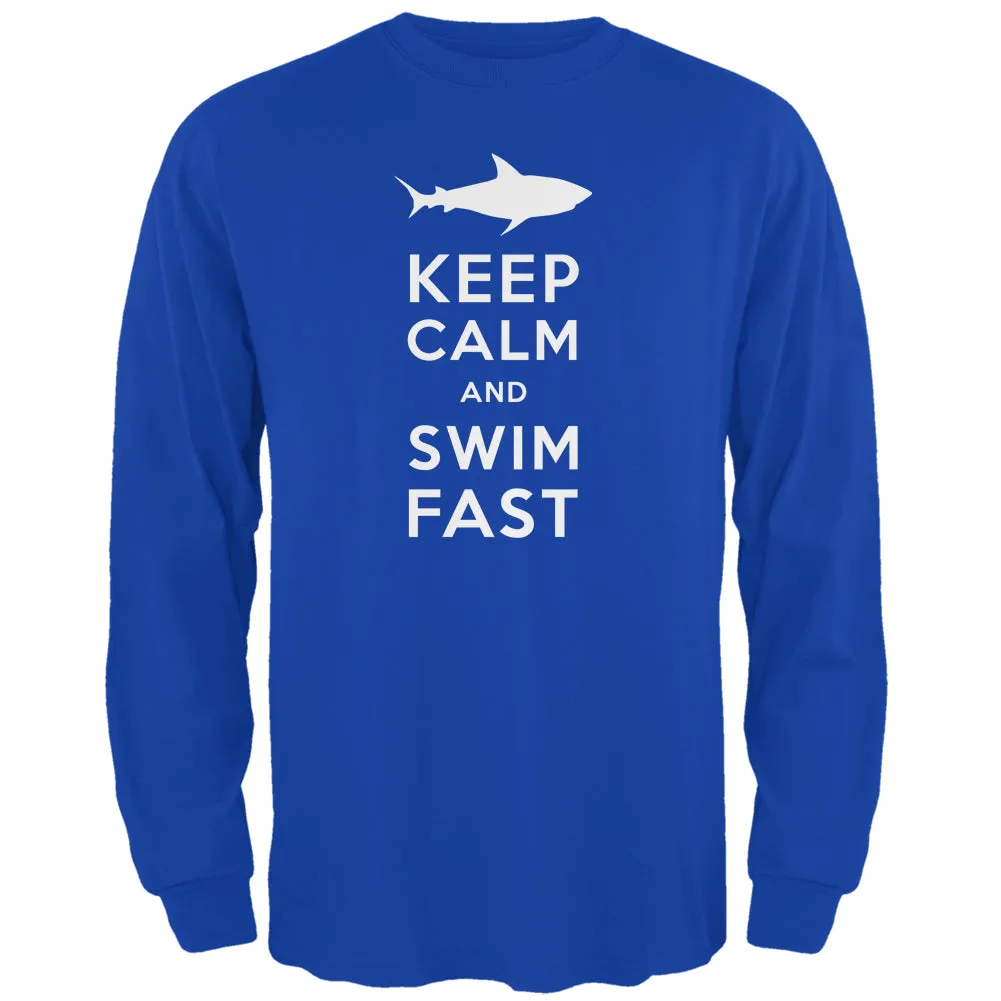 Shark Keep Calm and Swim Fast Royal Adult Long Sleeve T-Shirt sold by Old Glory