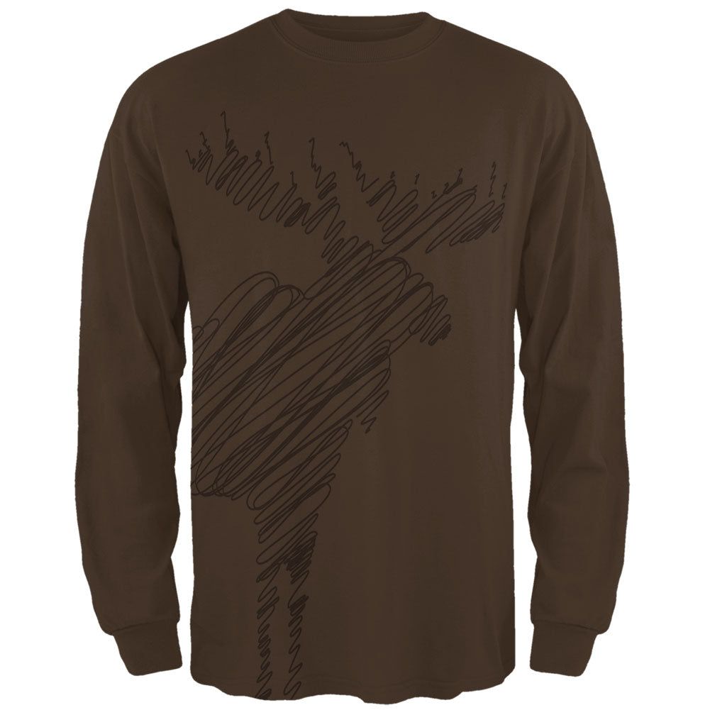 Moose Scribble Drawing All Over Brown Adult Long Sleeve T-Shirt sold by Old Glory