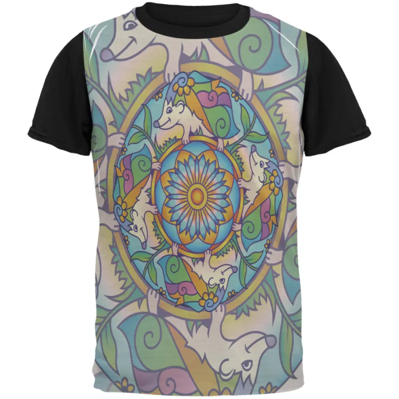 Mandala Trippy Stained Glass Hedgehog All Over Mens Black Back T Shirt sold by Old Glory