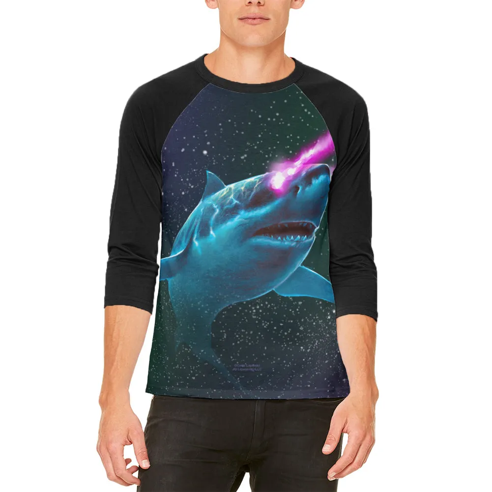 Galaxy Great White Shark Laser Beams Mens Raglan T Shirt sold by Old Glory