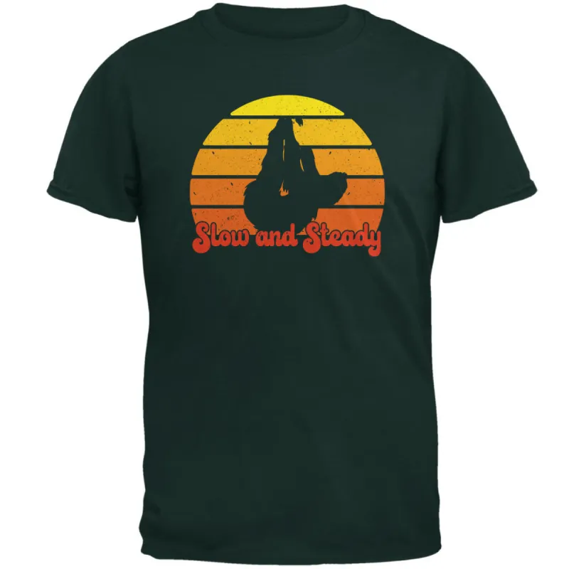 Sloth Slow and Steady Retro Sunset Mens T Shirt sold by Old Glory