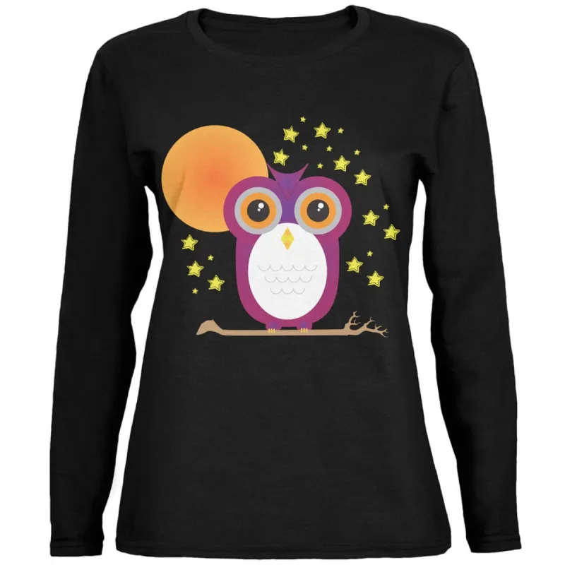 Halloween Starry Night Owl Black Womens Long Sleeve T-Shirt sold by Old Glory