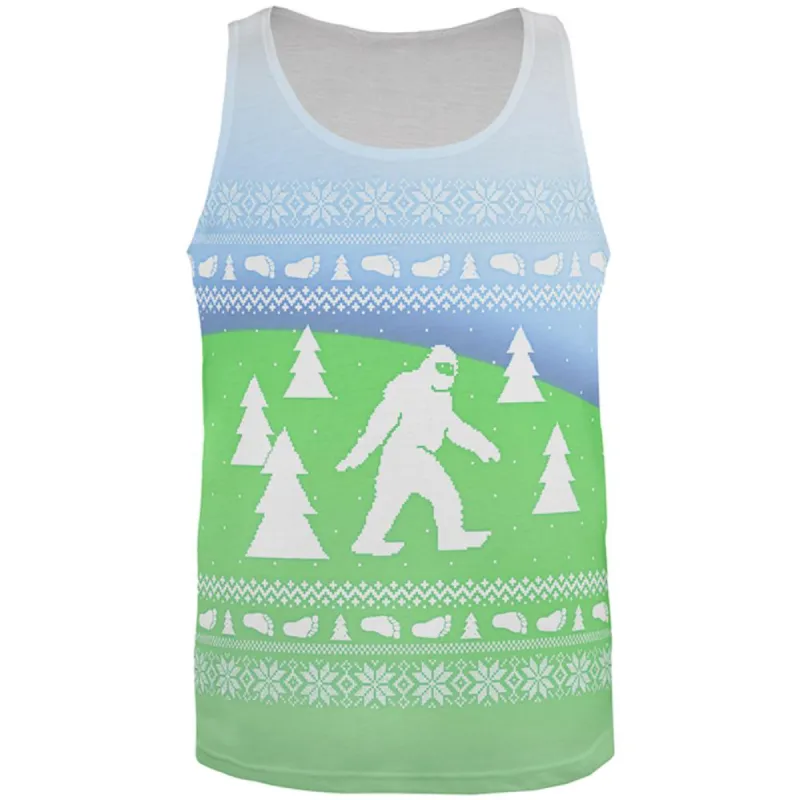 Ugly Christmas Sweater Bigfoot Sasquatch Yeti All Over Mens Tank Top sold by Old Glory