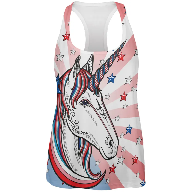 4th of July Freedom is Magical Unicorn All Over Womens Work Out Tank Top sold by Old Glory