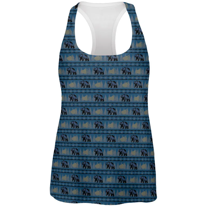 Grizzly Bear Adirondack Pattern Blue All Over Womens Work Out Tank Top sold by Old Glory