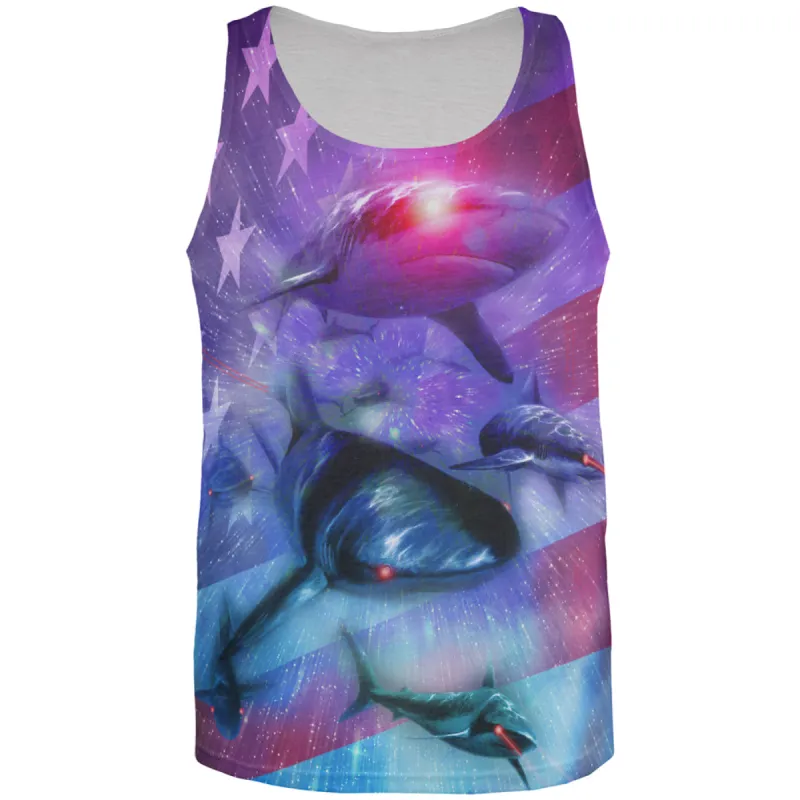 July 4th Patriotic American Galaxy Laser Sharks All Over Mens Tank Top sold by Old Glory