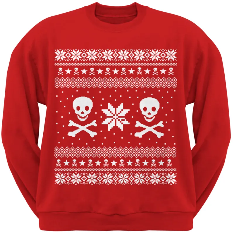 Skull & Crossbones Ugly Christmas Sweater Red Crew Neck Sweatshirt sold by Old Glory