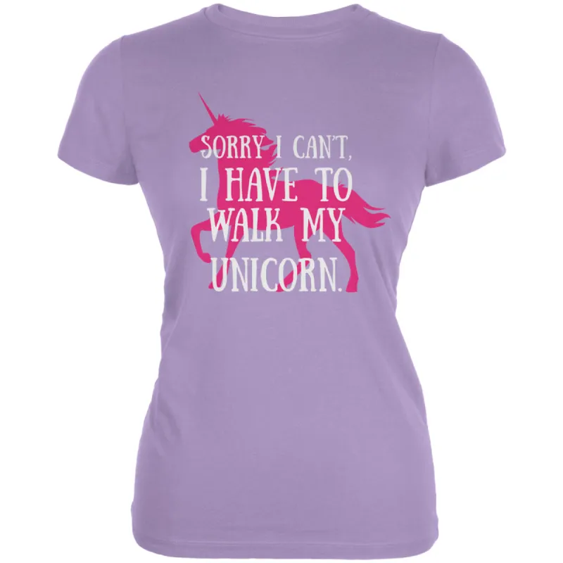 Have To Walk My Unicorn Lavender Juniors Soft T-Shirt sold by Old Glory