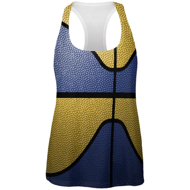Championship Basketball Royal Blue and Yellow All Over Womens Work Out Tank Top sold by Old Glory