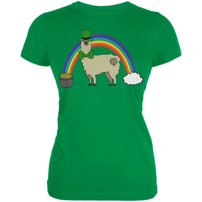 St. Patrick's Day Llama Cute Pot Of Gold Juniors Soft T Shirt sold by Old Glory