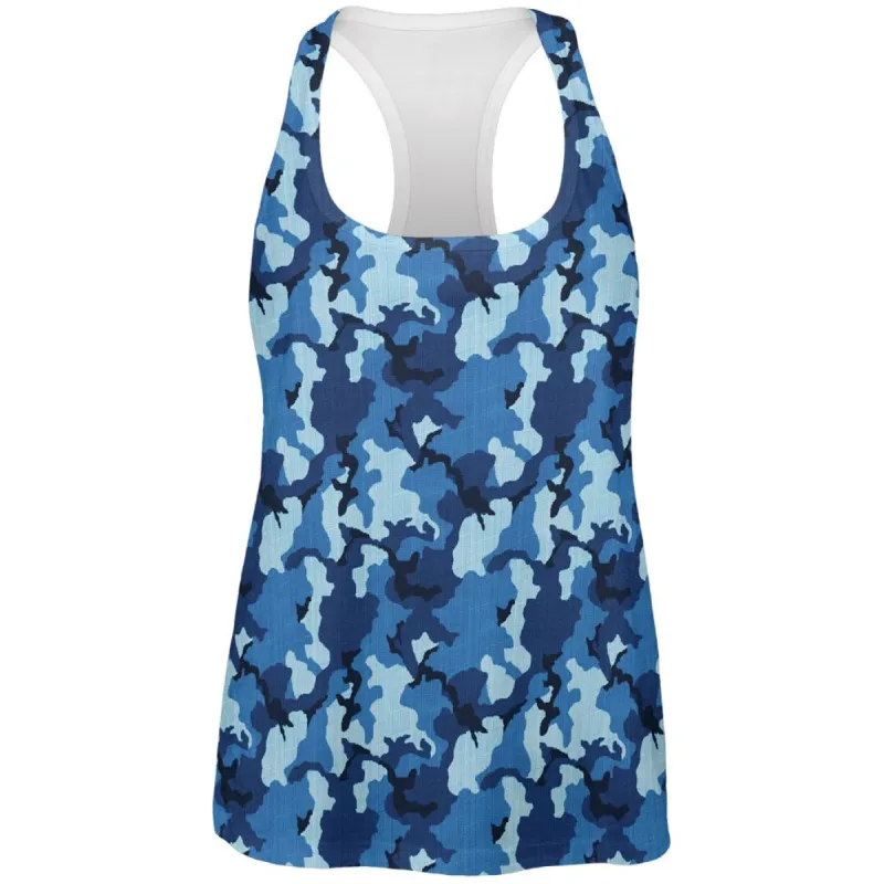 Navy Blue Camo All Over Womens Work Out Tank Top sold by Old Glory