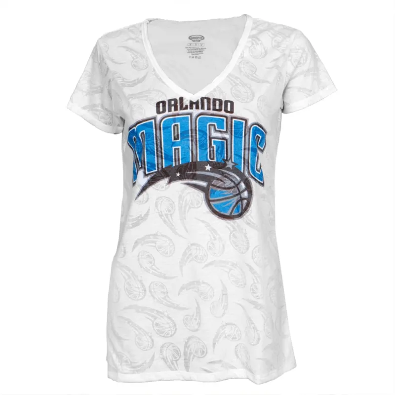 Orlando Magic - Large Logo Juniors Burnout V-Neck T-Shirt sold by Old Glory