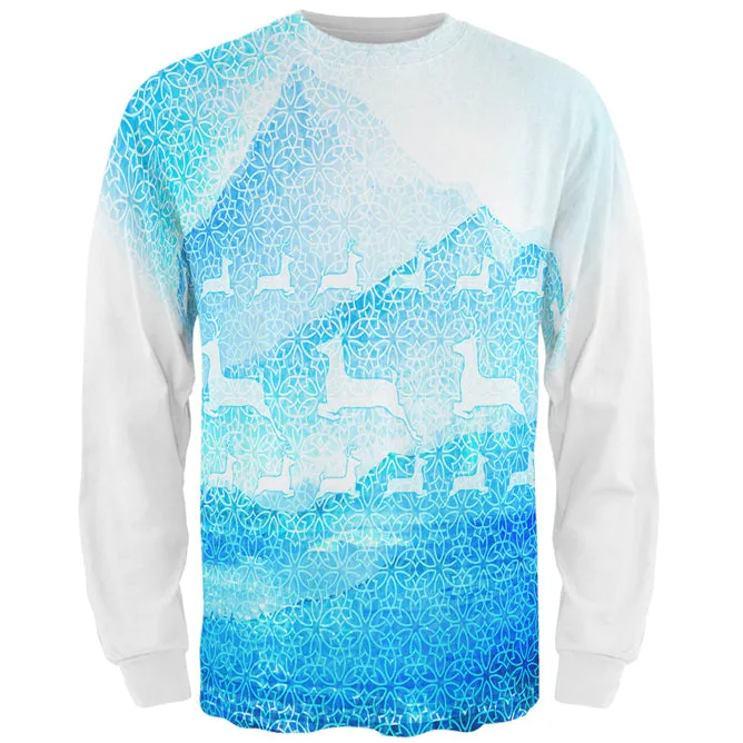 Not An Ugly Christmas Sweater Winter Mountains Deer All Over Mens Long Sleeve T Shirt sold by Old Glory