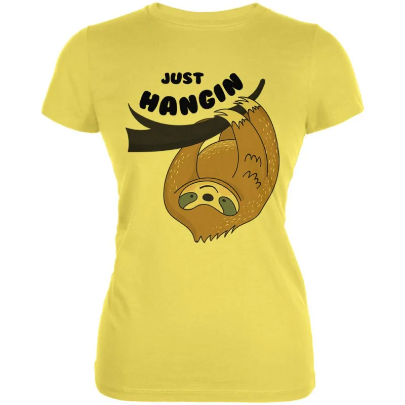 Sloth Just Hangin' Pun Juniors Soft T Shirt sold by Old Glory