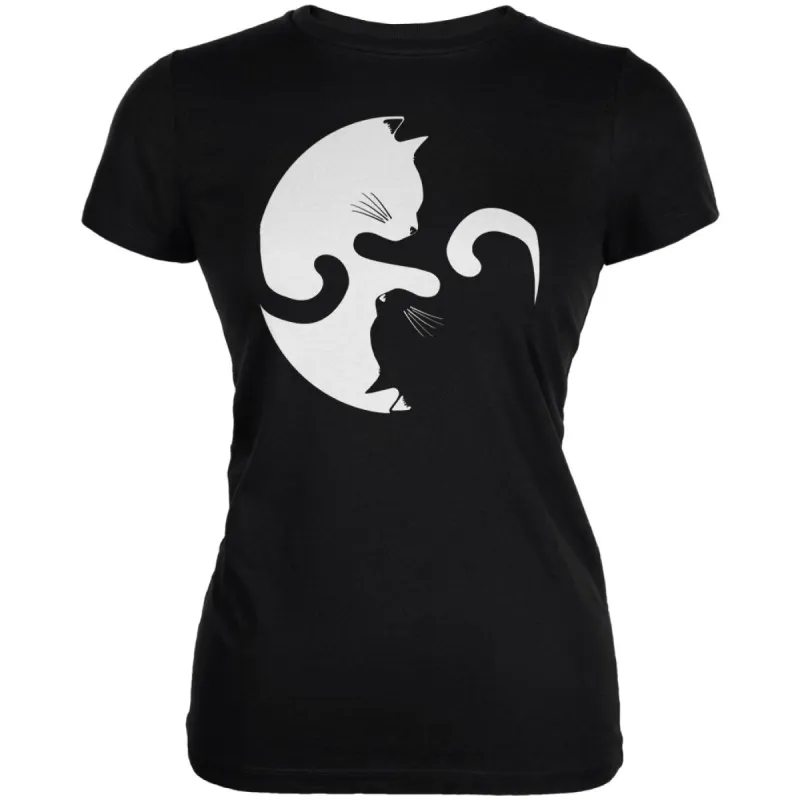 Yin Yang Cat Black Juniors Soft T-Shirt sold by Old Glory