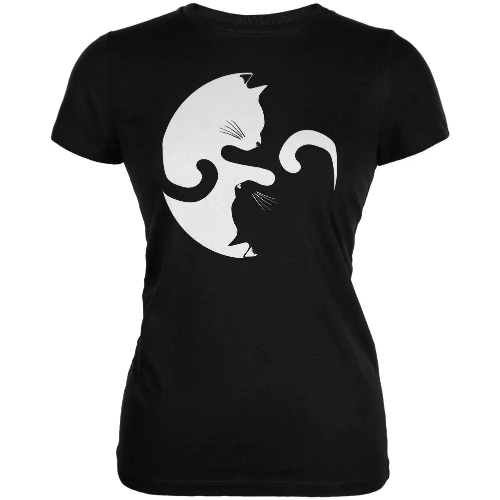 Yin Yang Cat Black Juniors Soft T-Shirt sold by Old Glory