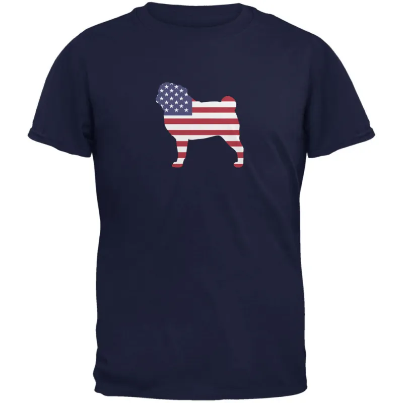 4th of July Patriotic Dog Pug Navy Adult T-Shirt sold by Old Glory