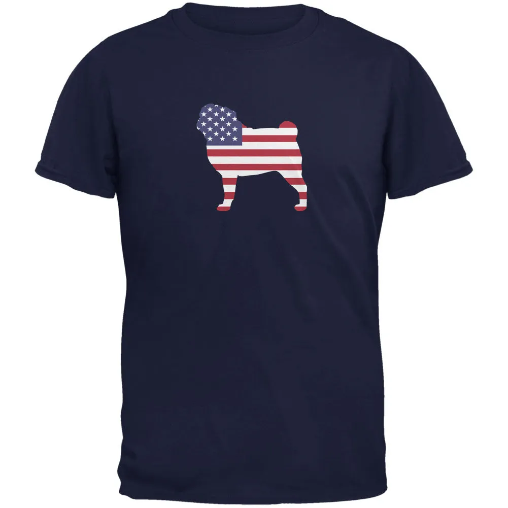 4th of July Patriotic Dog Pug Navy Adult T-Shirt sold by Old Glory