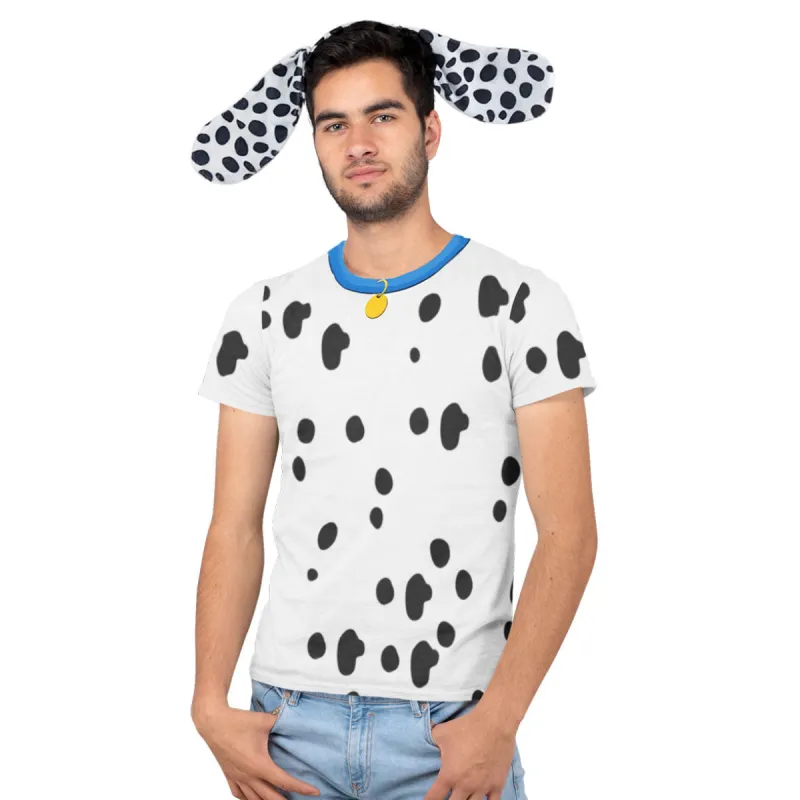 Halloween Costume Dalmatian with Blue Collar Mens Sublimation T Shirt with Dog Ears Headband sold by Old Glory
