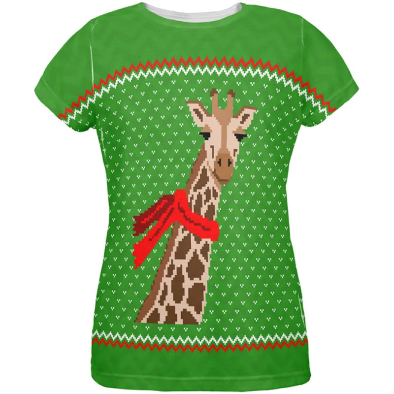 Ugly Christmas Sweater Big Giraffe Scarf All Over Womens T Shirt sold by Old Glory