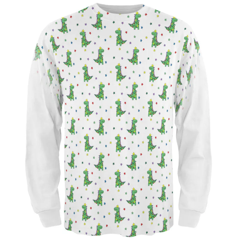 Christmas Tree Rex T-Rex Dinosaur Pattern All Over Mens Long Sleeve T Shirt sold by Old Glory