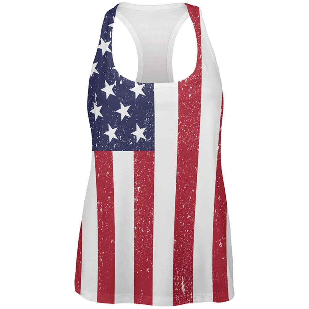 4th of July American Flag Distressed All Over Womens Work Out Tank Top sold by Old Glory