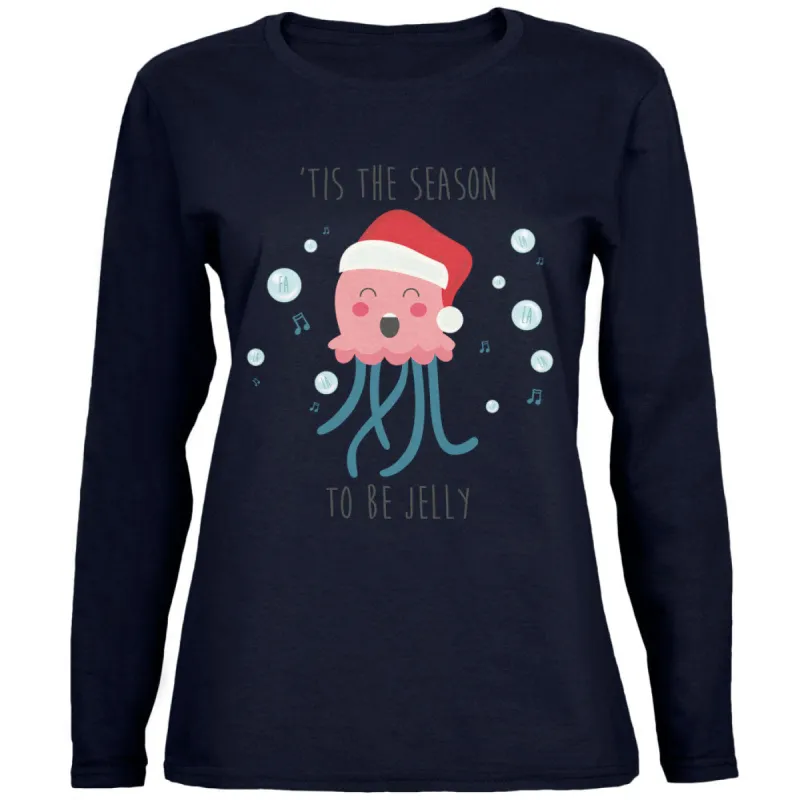 Christmas 'Tis the Season to be Jelly Jolly Jellyfish Pun Womens Long Sleeve T Shirt sold by Old Glory