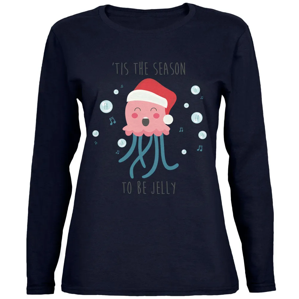 Christmas 'Tis the Season to be Jelly Jolly Jellyfish Pun Womens Long Sleeve T Shirt sold by Old Glory