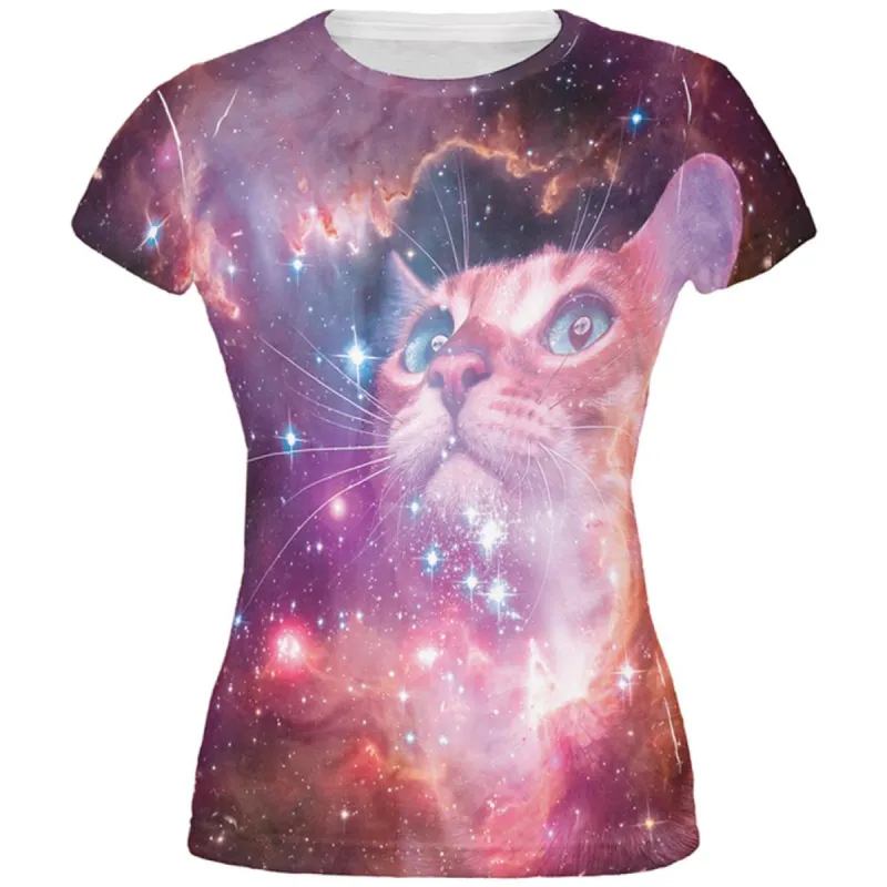 Galaxy Cat All Over Juniors T-Shirt sold by Old Glory