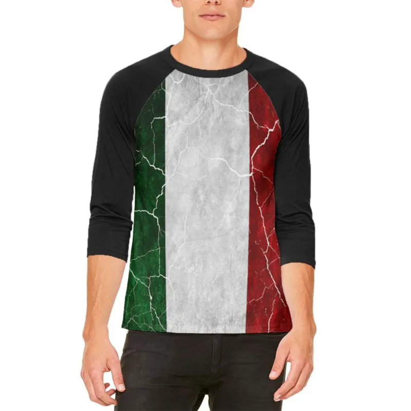 Distressed Italian Flag Mens Raglan T Shirt sold by Old Glory
