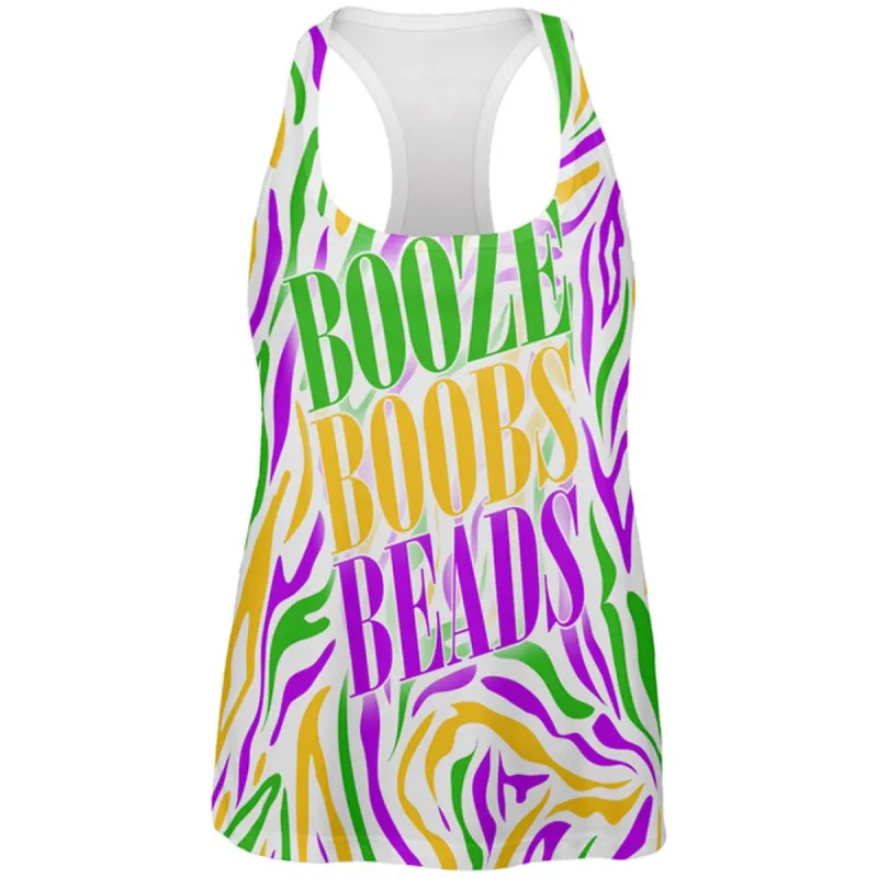 Mardi Gras Booze Boobs Beads Zebra Costume All Over Womens Work Out Tank Top sold by Old Glory
