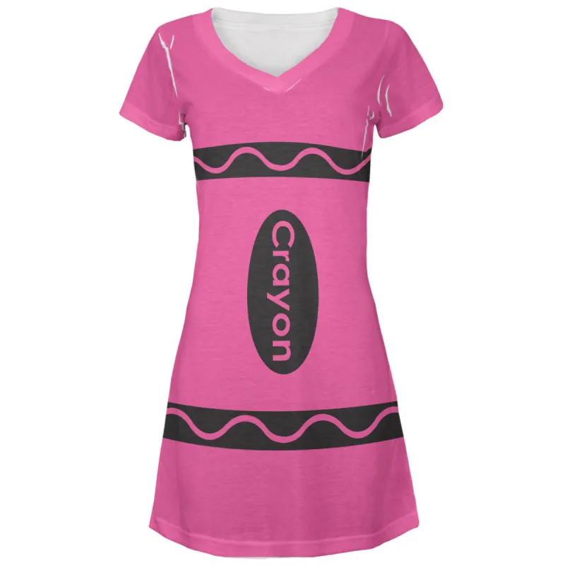 Halloween Crayon Costume Pink Juniors V-Neck Beach Cover-Up Dress sold by Old Glory