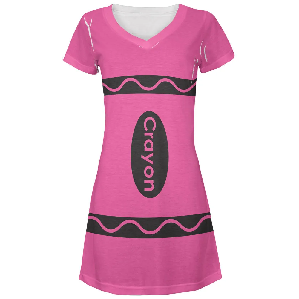 Halloween Crayon Costume Pink Juniors V-Neck Beach Cover-Up Dress sold by Old Glory