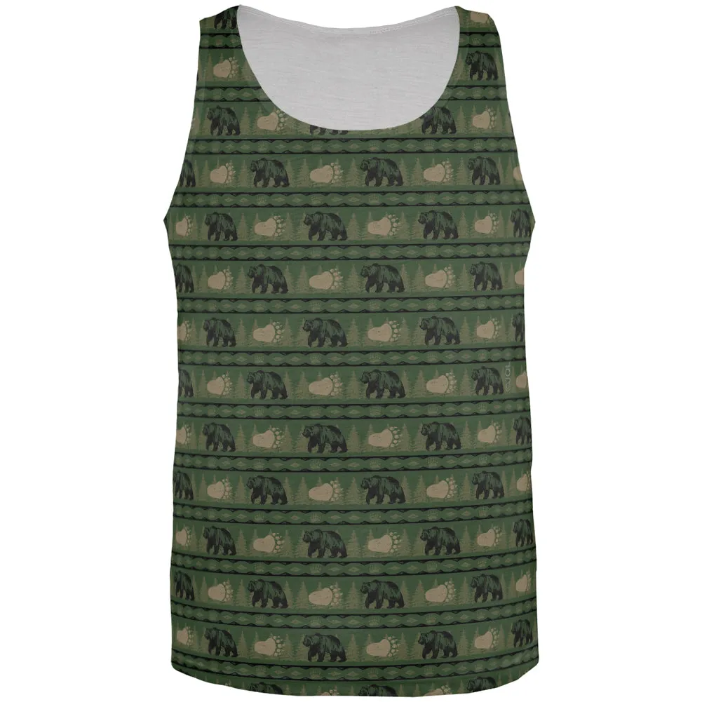 Grizzly Bear Adirondack Pattern Green All Over Mens Tank Top sold by Old Glory