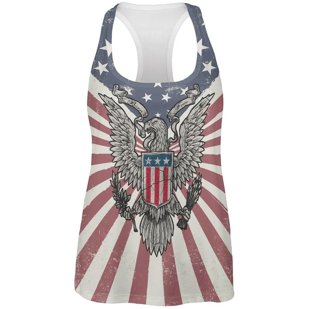 4th of July Born Free Distressed American Eagle All Over Womens Work Out Tank Top sold by Old Glory