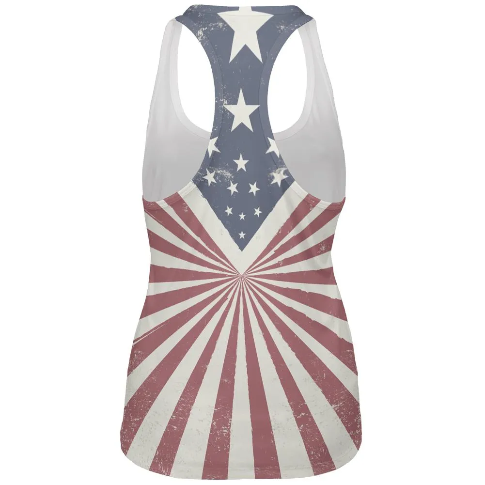4th of July Born Free Distressed American Eagle All Over Womens Work Out Tank Top sold by Old Glory product image thumbnail 2