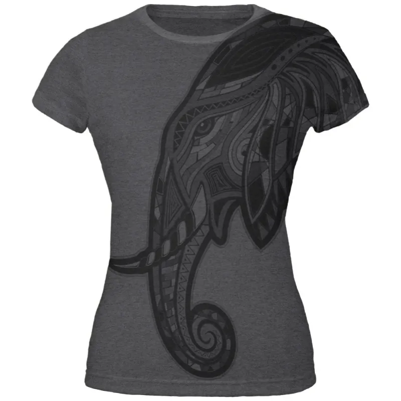 Tribal Elephant All Over Dark Heather Juniors Soft T-Shirt sold by Old Glory