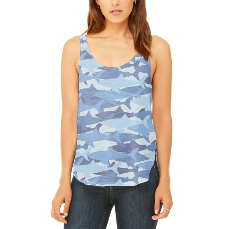 Great White Shark Camo Juniors Flowy Side Slit Tank Top sold by Old Glory