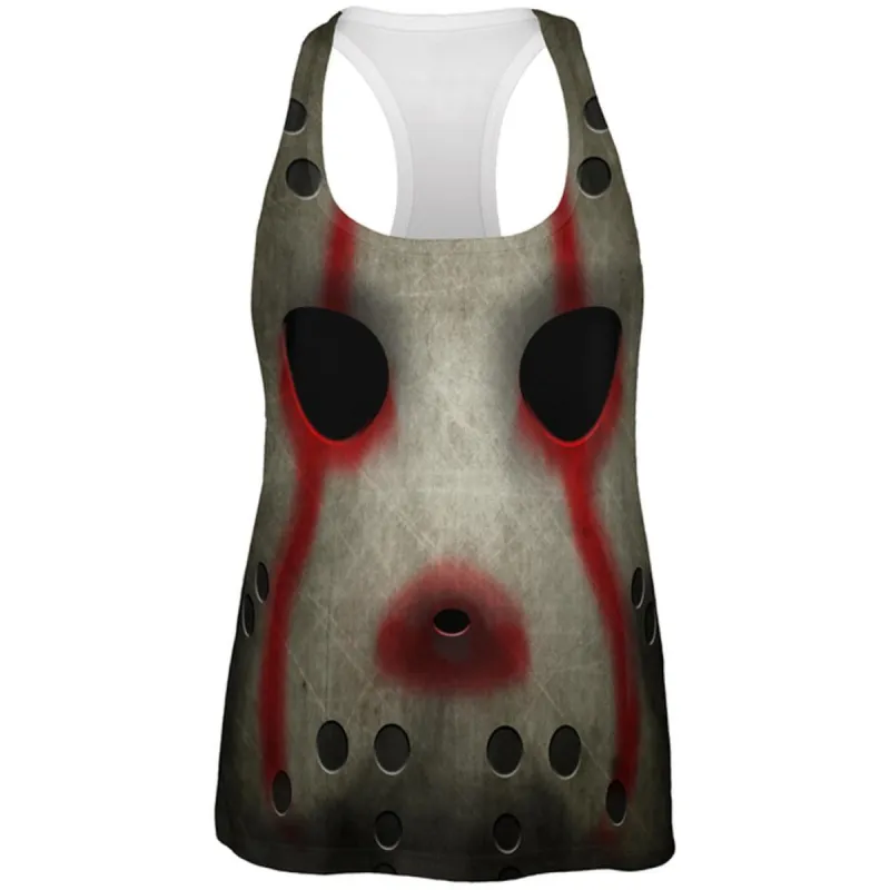 Halloween Horror Movie Hockey Mask Costume All Over Womens Work Out Tank Top sold by Old Glory