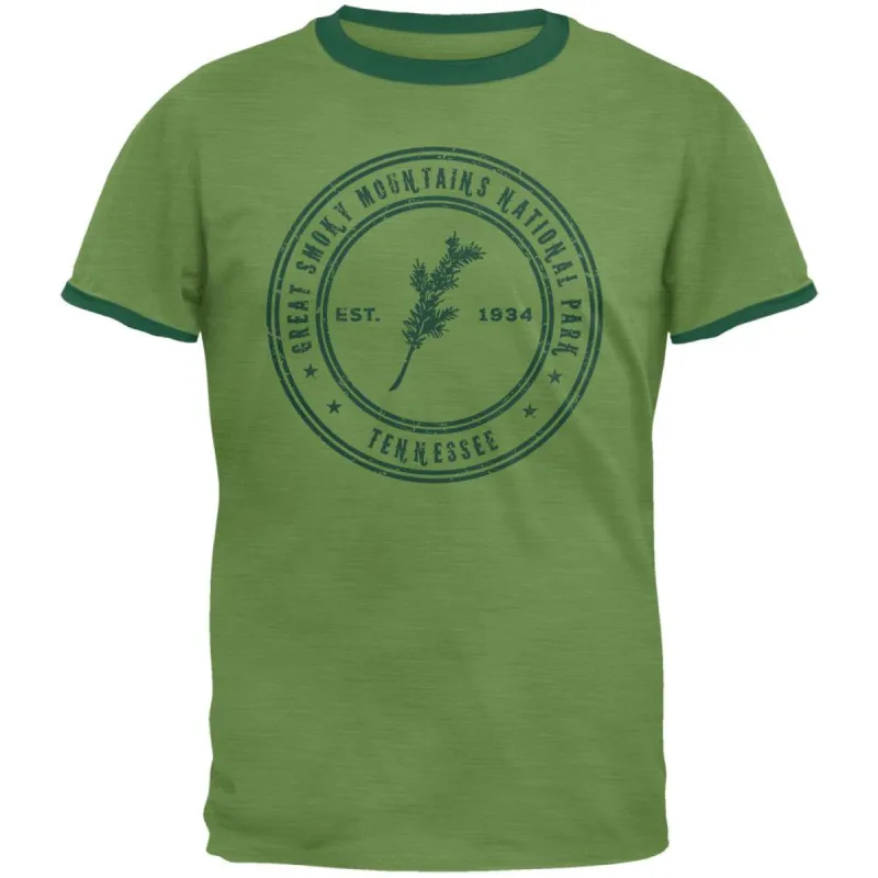 Smoky Mtns National Park Vintage Heather Green Men's Ringer T-Shirt sold by Old Glory