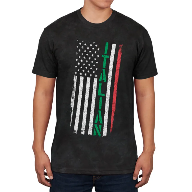 Italian American Distressed Flag Mens Soft T Shirt made by Old Glory