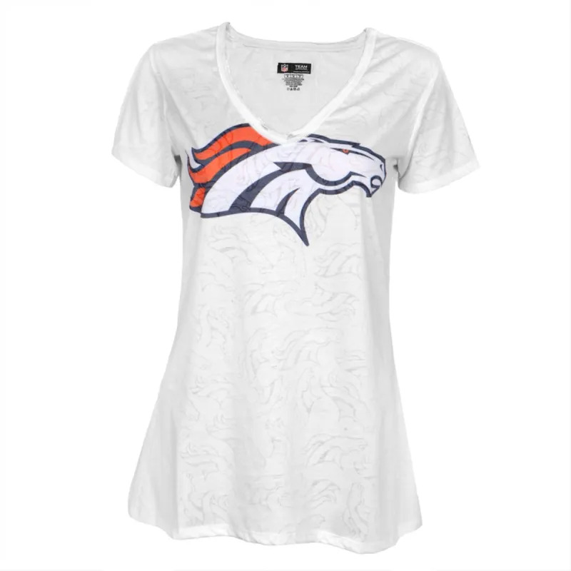 Denver Broncos - Large Logo Juniors Burnout V-Neck T-Shirt sold by Old Glory