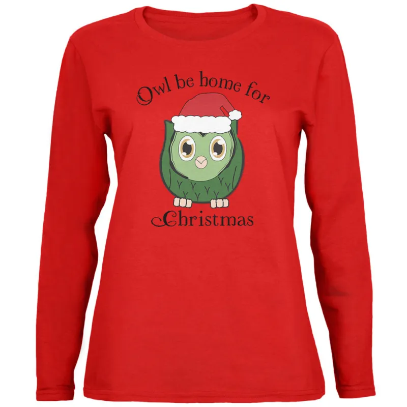 Owl I'll Be Home For Christmas Cute Funny Pun Womens Long Sleeve T Shirt sold by Old Glory